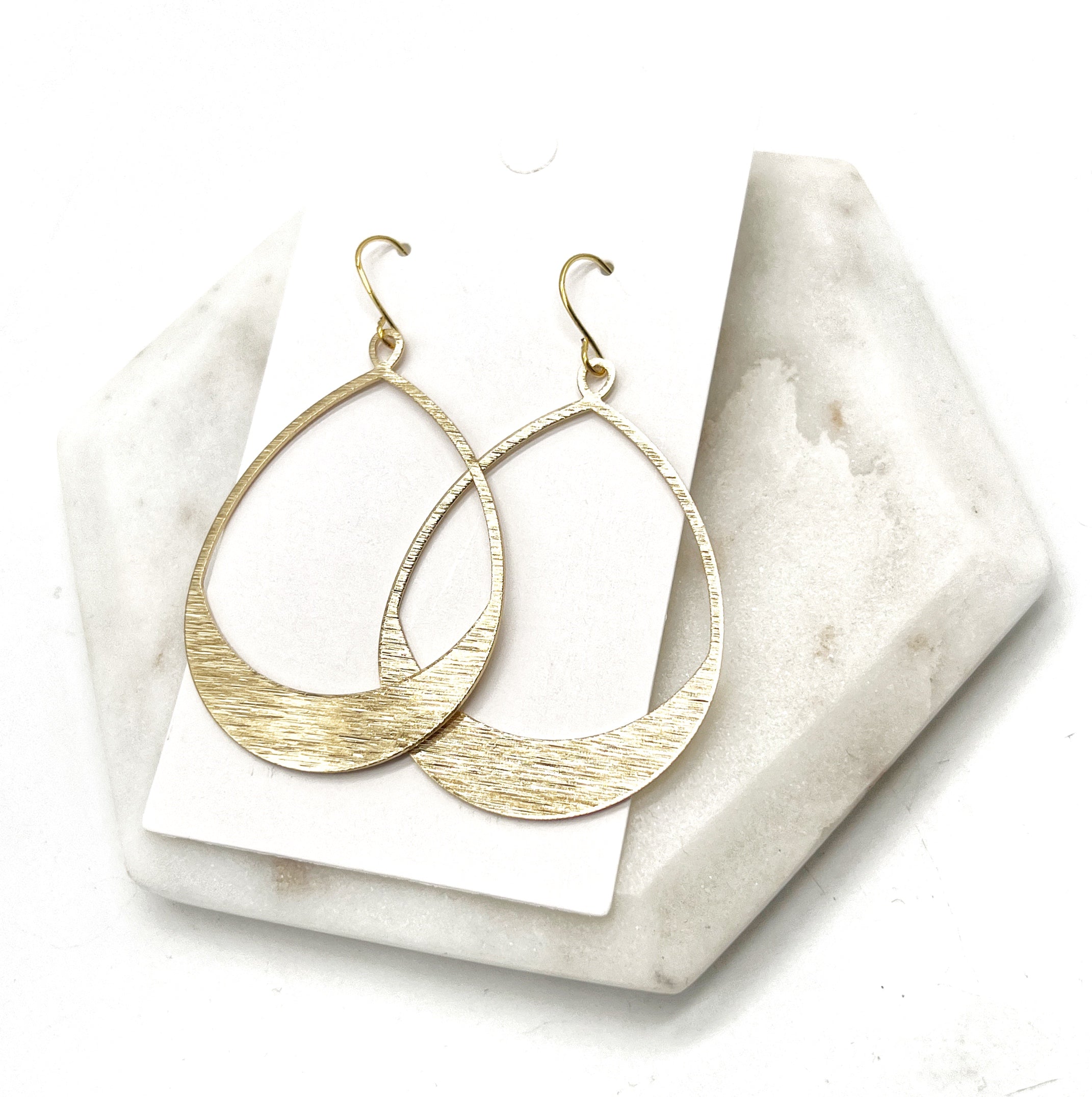 Brushed Gold Oval Metal Earrings