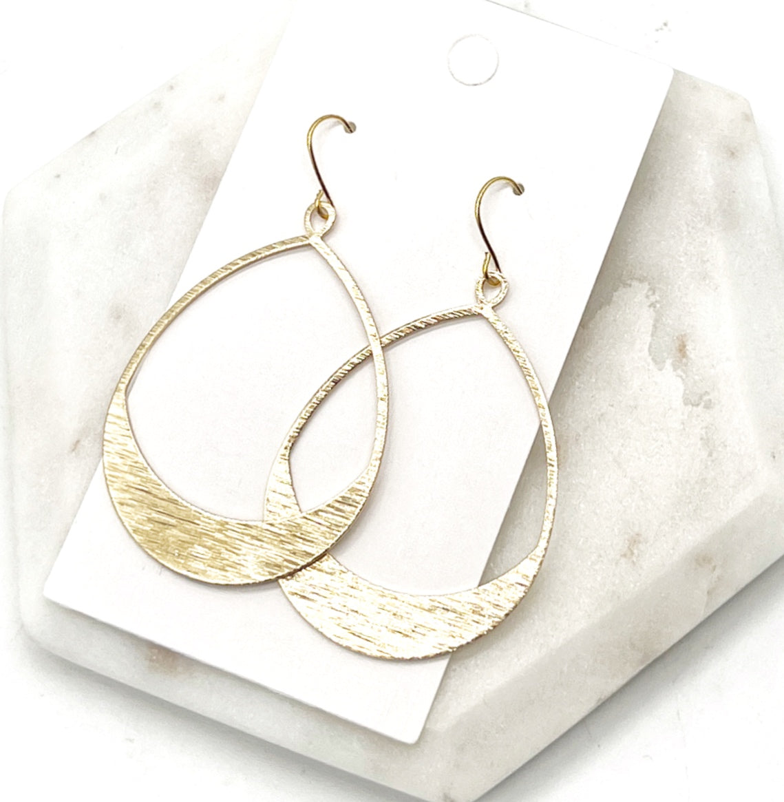 Brushed Gold Oval Metal Earrings