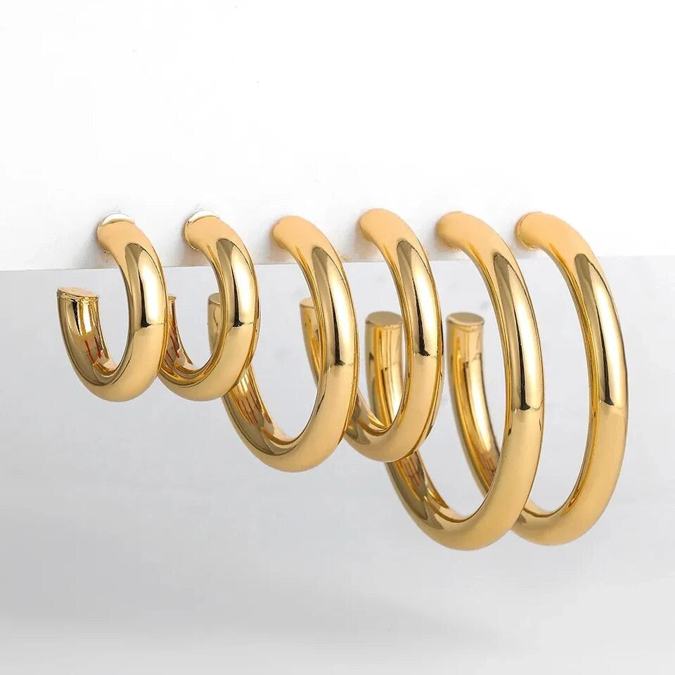 Gold Hoop Earrings- 3 sizes