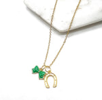 Gold Horseshoe Green Bow Necklace