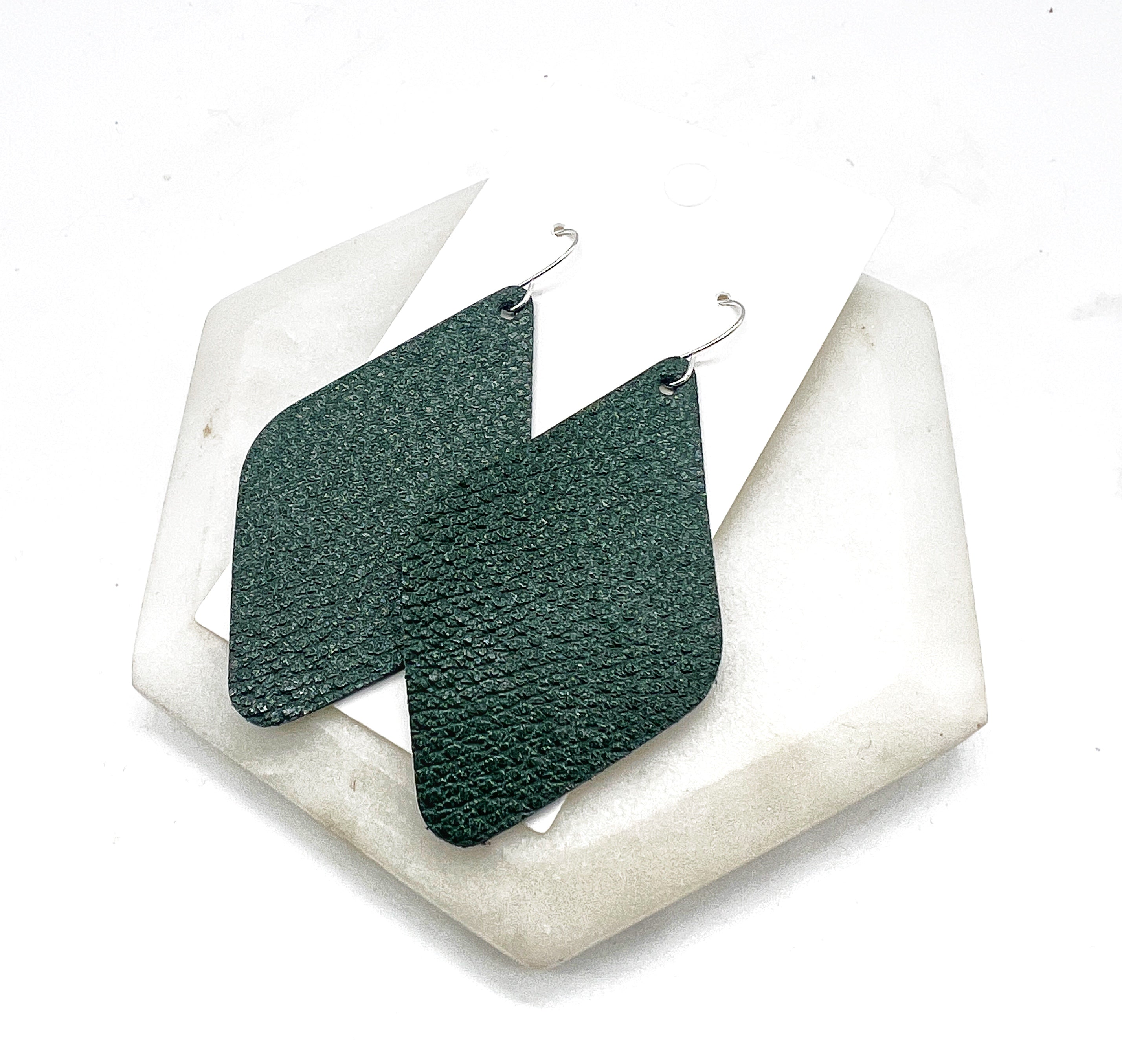 Hunter Green Leather Diamond Earrings