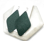 Hunter Green Leather Diamond Earrings