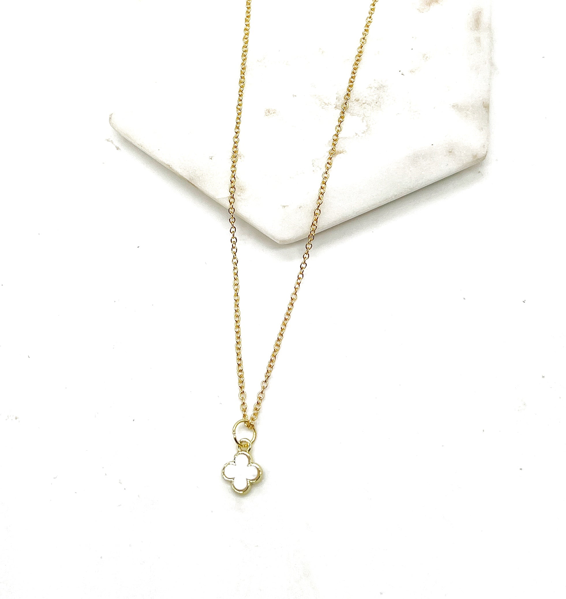 White Quatrefoil Necklace