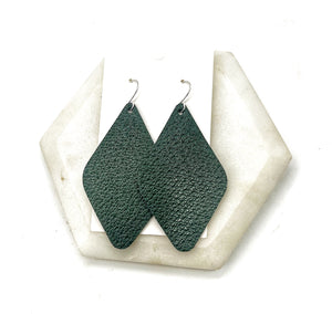 Hunter Green Leather Diamond Earrings