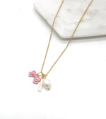 Pink Bow Pearl Bar Necklace