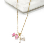 Pink Bow Pearl Bar Necklace