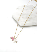 Pink Bow Pearl Bar Necklace