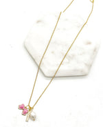 Pink Bow Pearl Bar Necklace