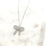 Rhinestone Silver Bow Necklace