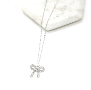 Rhinestone Silver Bow Necklace