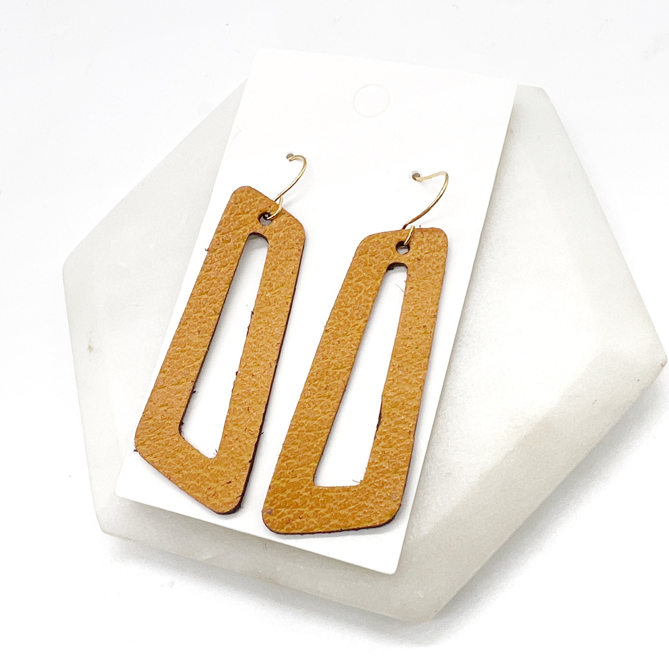 Mustard Yellow Parallelogram Leather Earrings