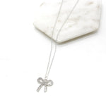 Rhinestone Silver Bow Necklace