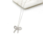 Rhinestone Silver Bow Necklace