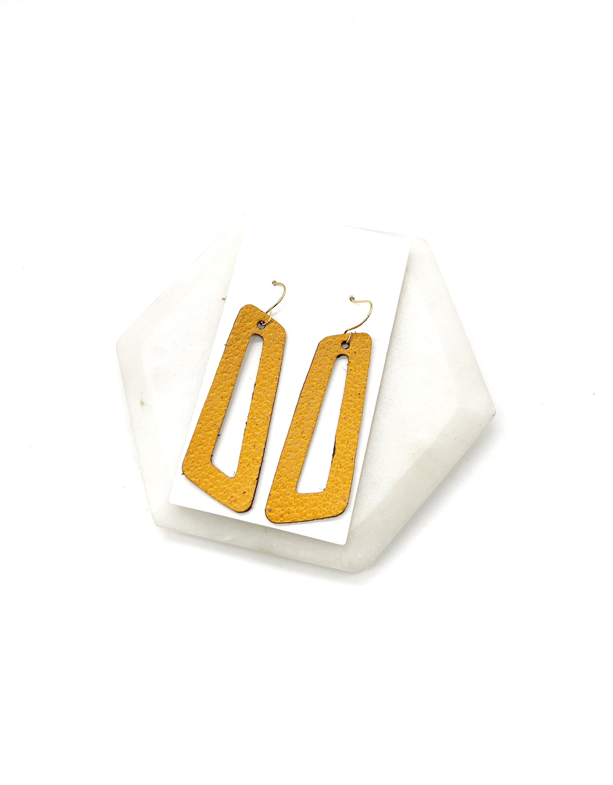 Mustard Yellow Parallelogram Leather Earrings