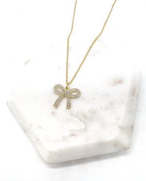 Rhinestone Gold Bow Necklace