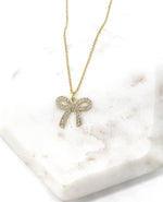 Rhinestone Gold Bow Necklace