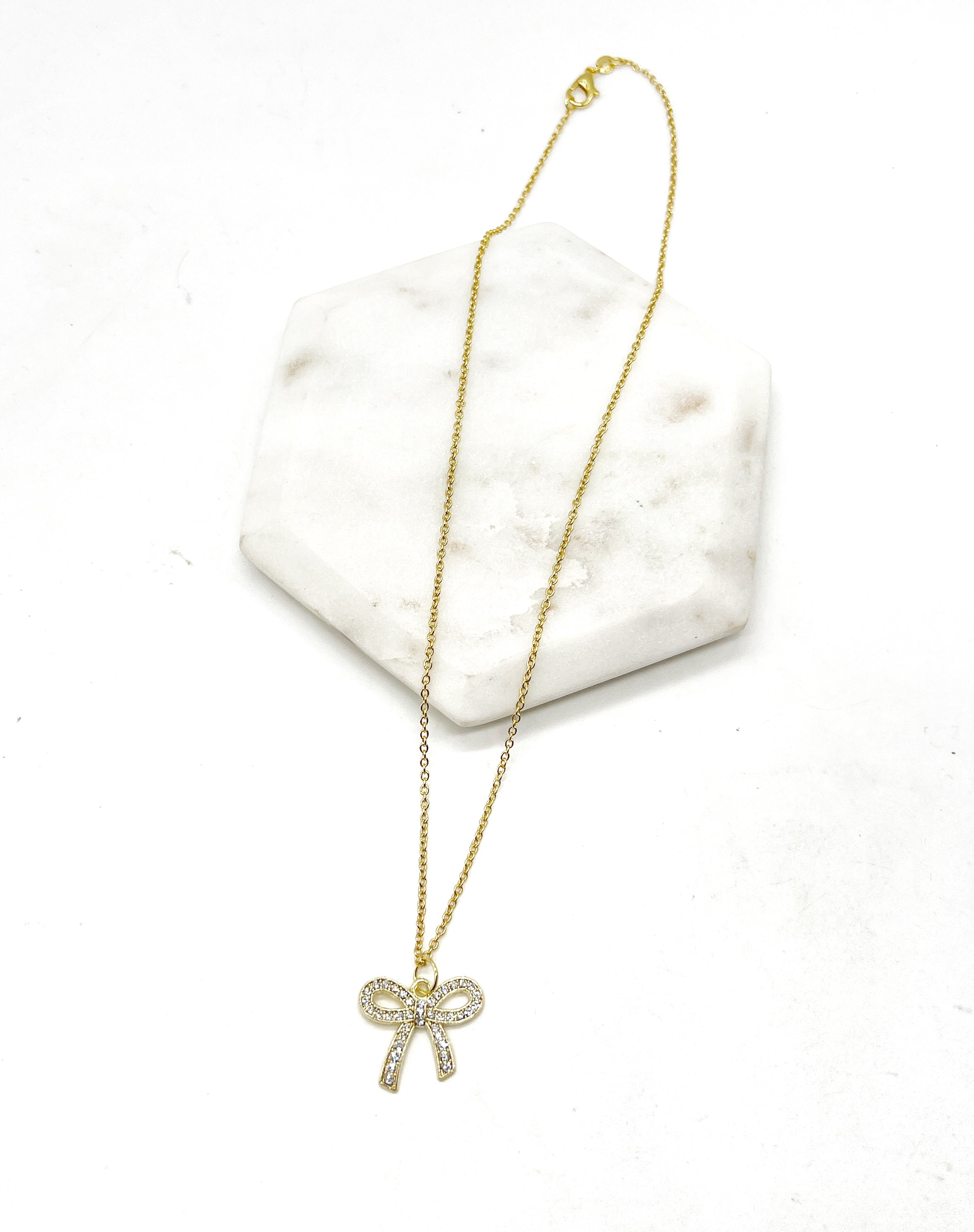 Rhinestone Gold Bow Necklace