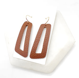 Brown Parallelogram Leather Earrings