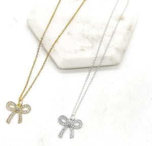 Rhinestone Gold Bow Necklace