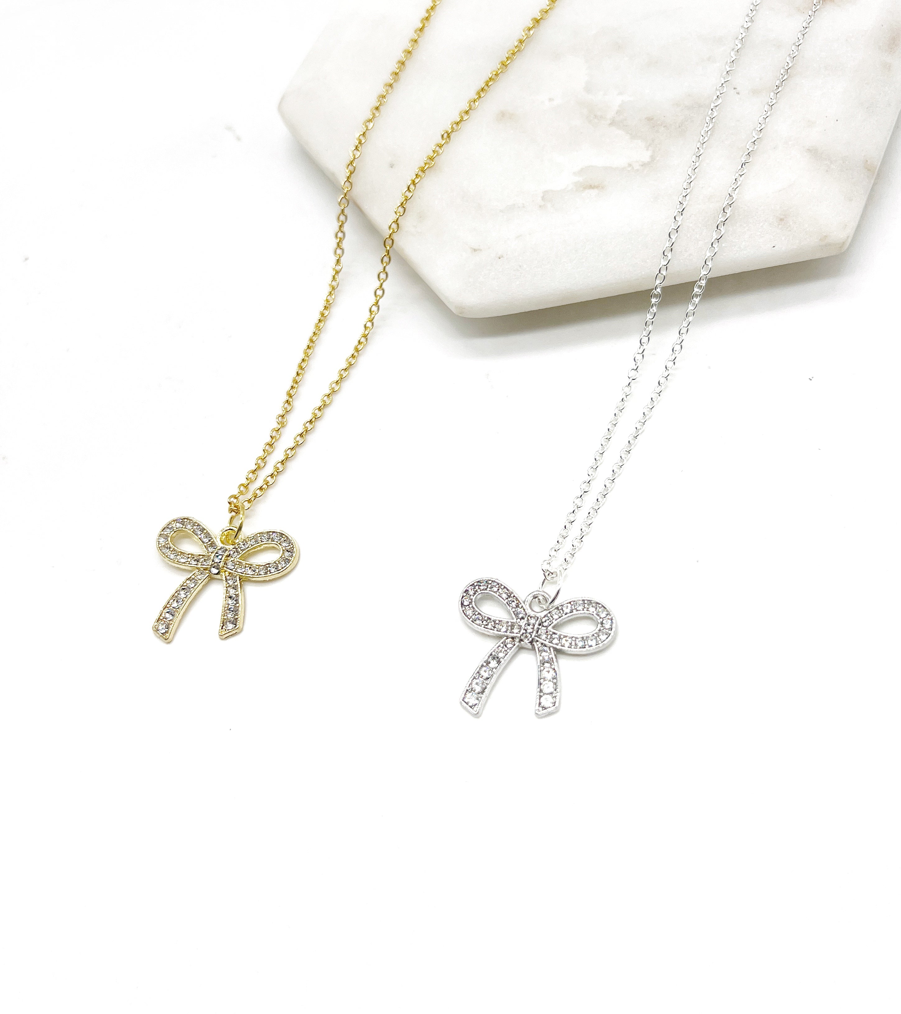 Rhinestone Gold Bow Necklace