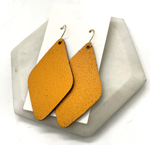 Mustard Yellow Leather Diamond Earrings