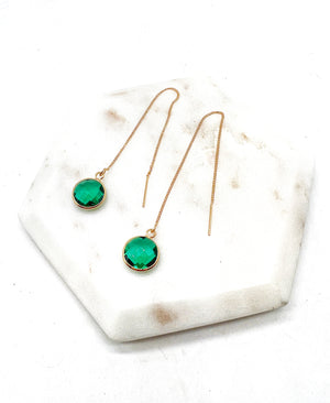 Green Gold Gem Threader Earrings