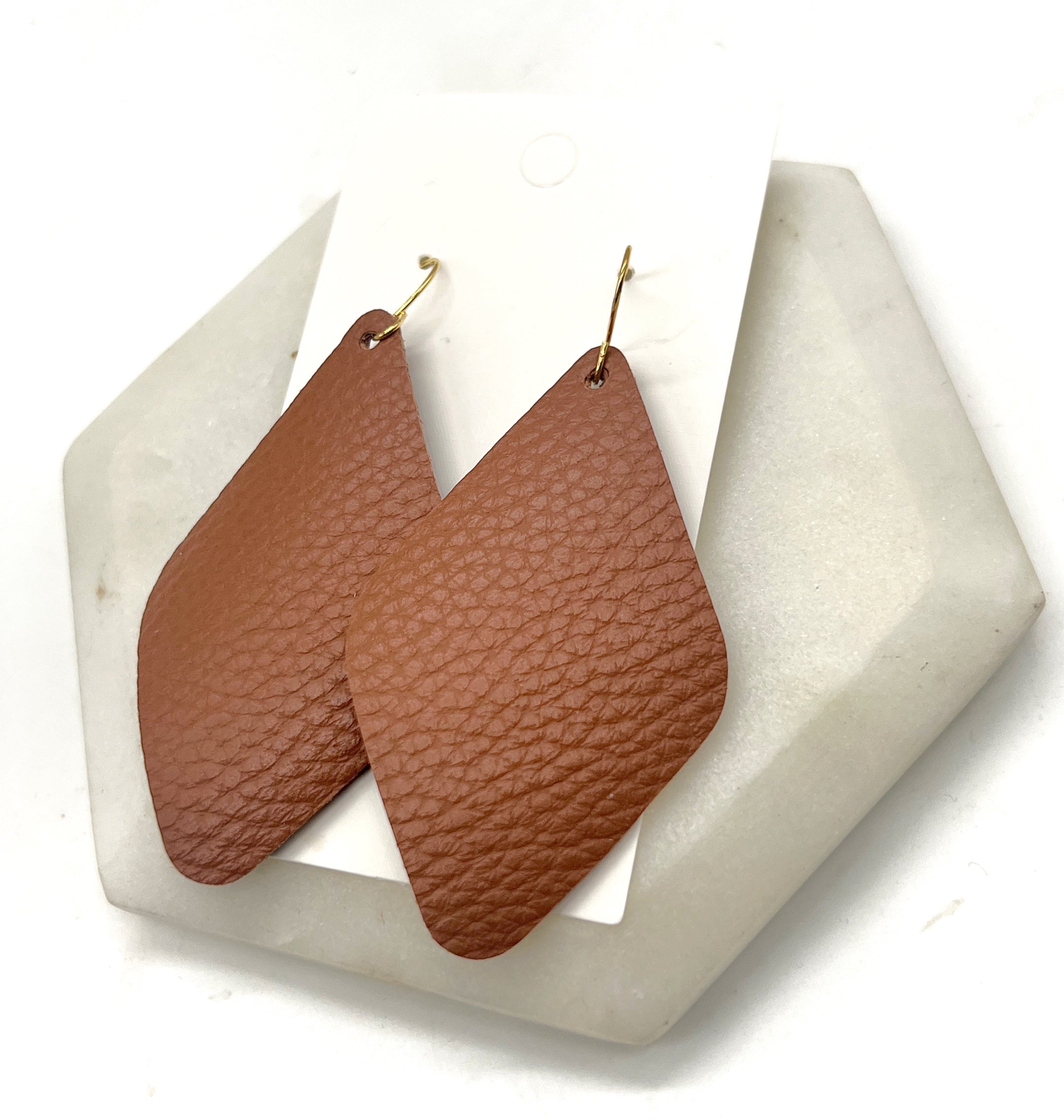 Brown Leather Diamond Earrings