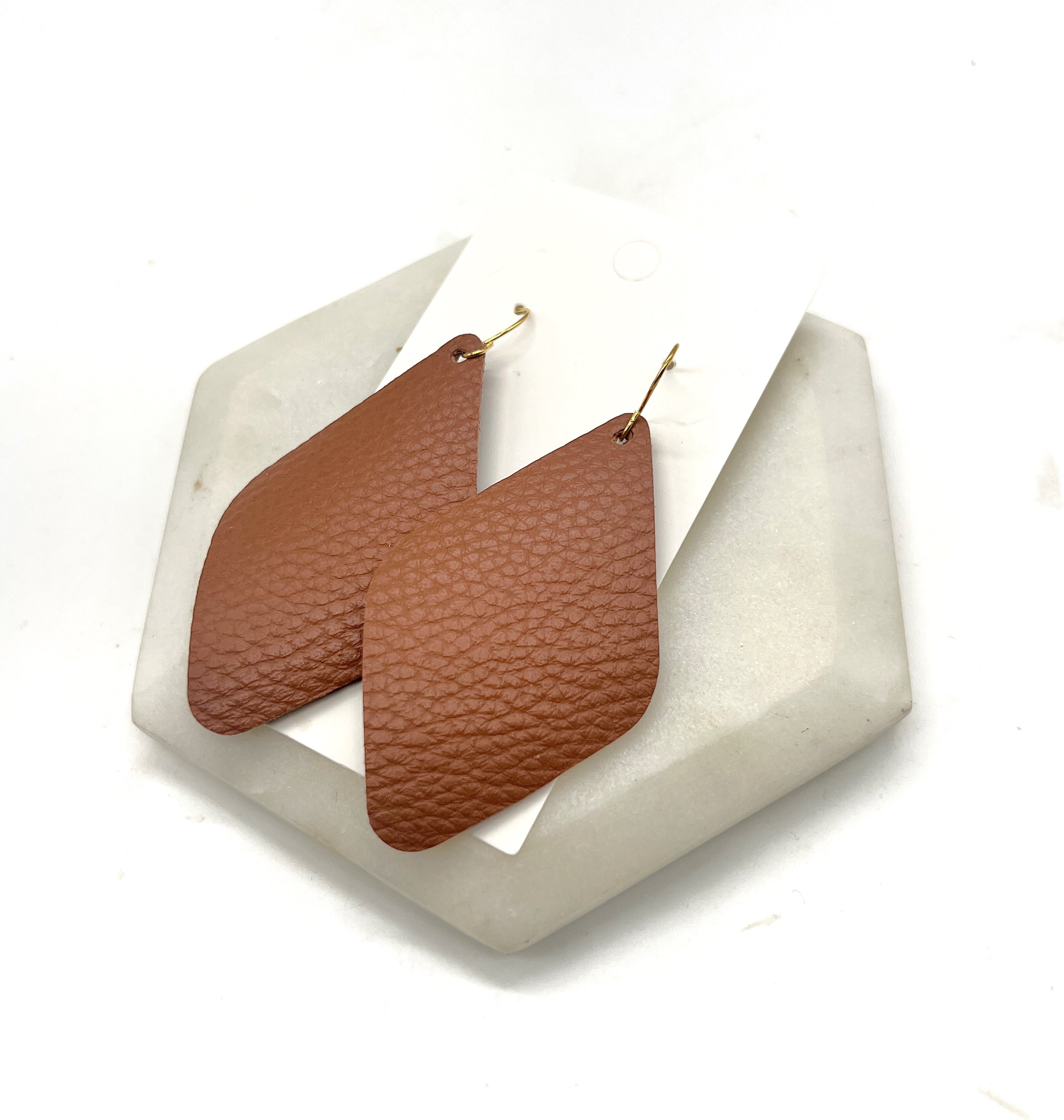 Brown Leather Diamond Earrings