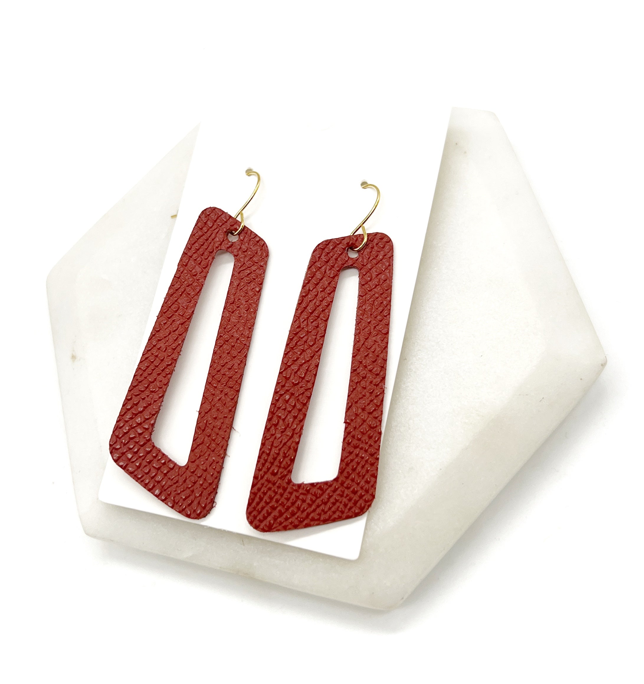 Rust Parallelogram Leather Earrings