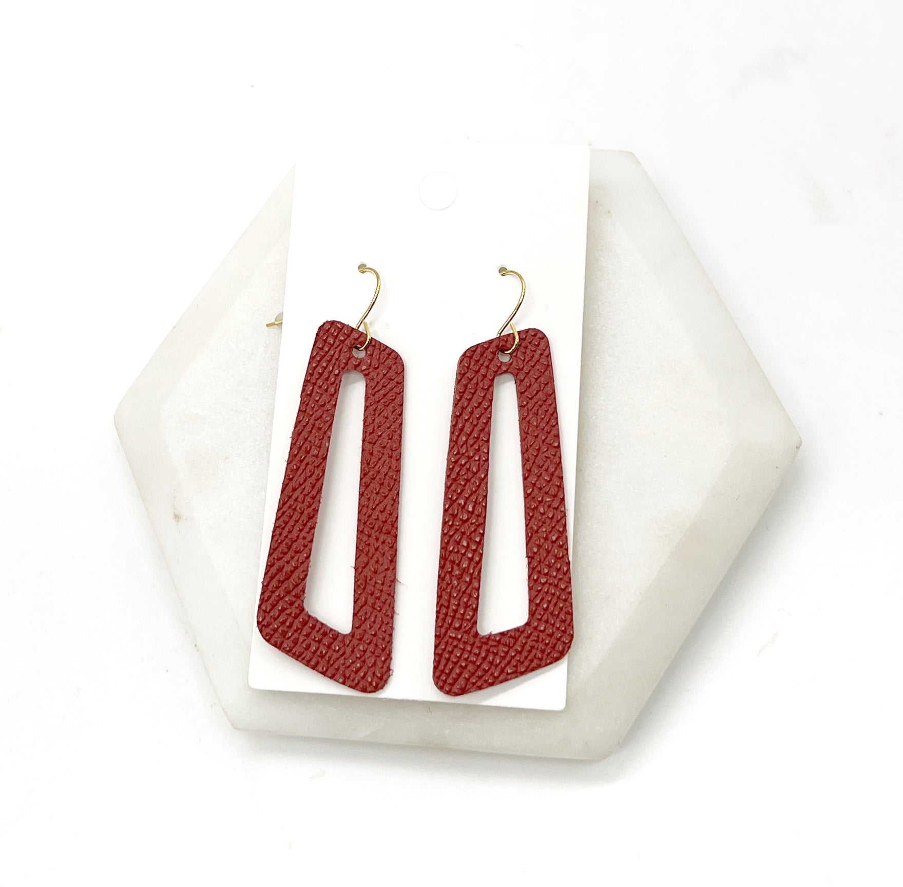 Rust Parallelogram Leather Earrings