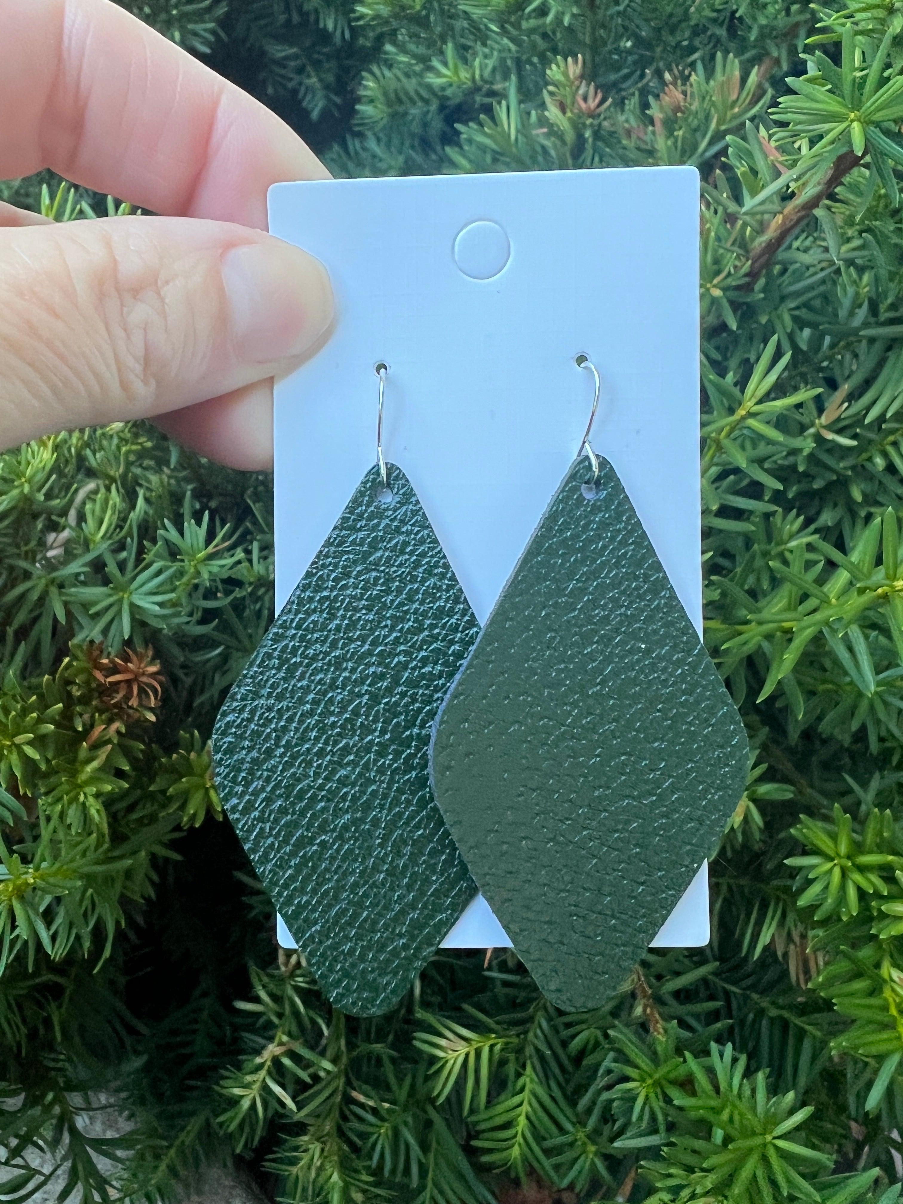 Hunter Green Leather Diamond Earrings