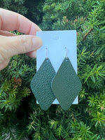 Hunter Green Leather Diamond Earrings