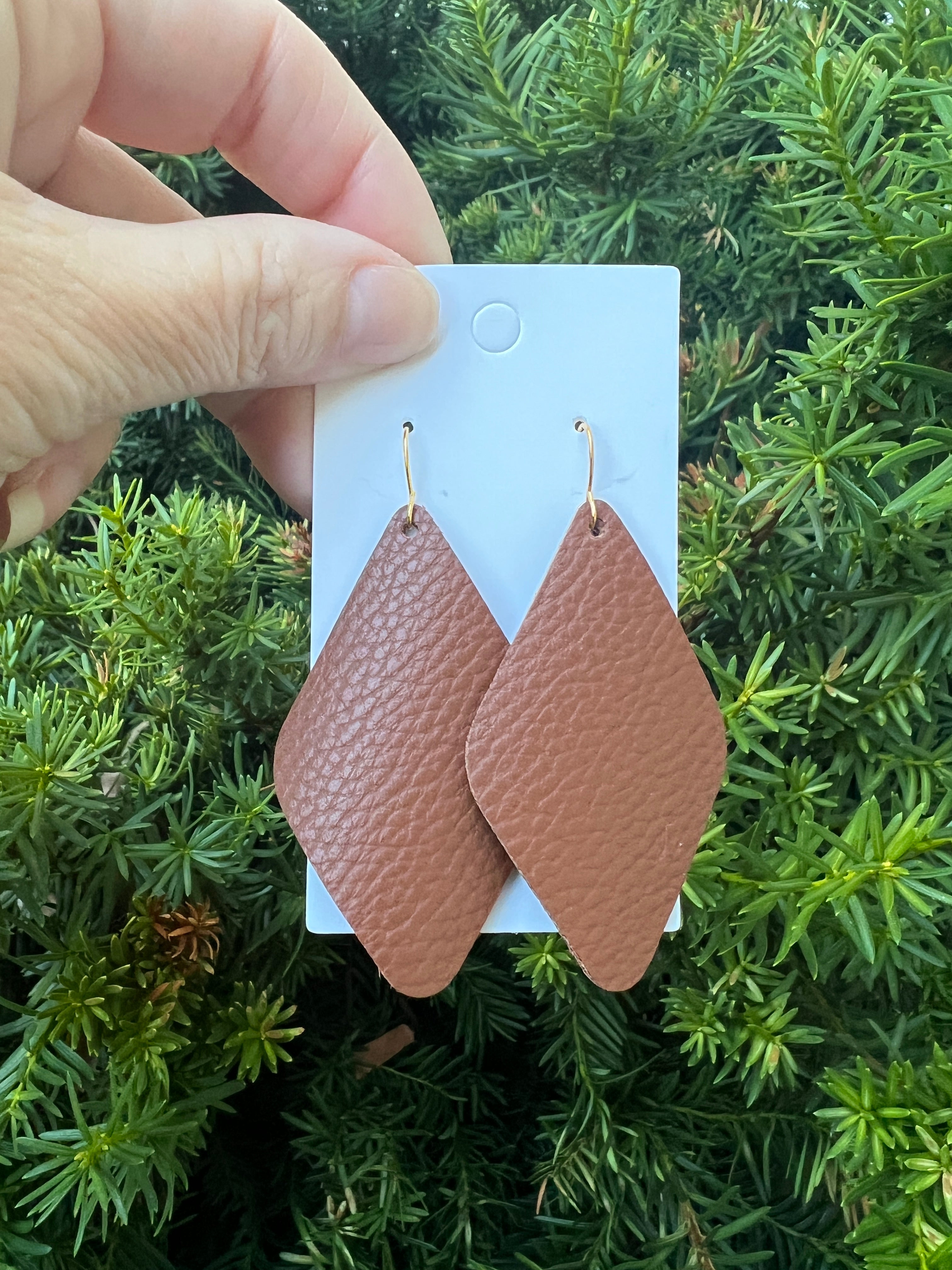 Brown Leather Diamond Earrings