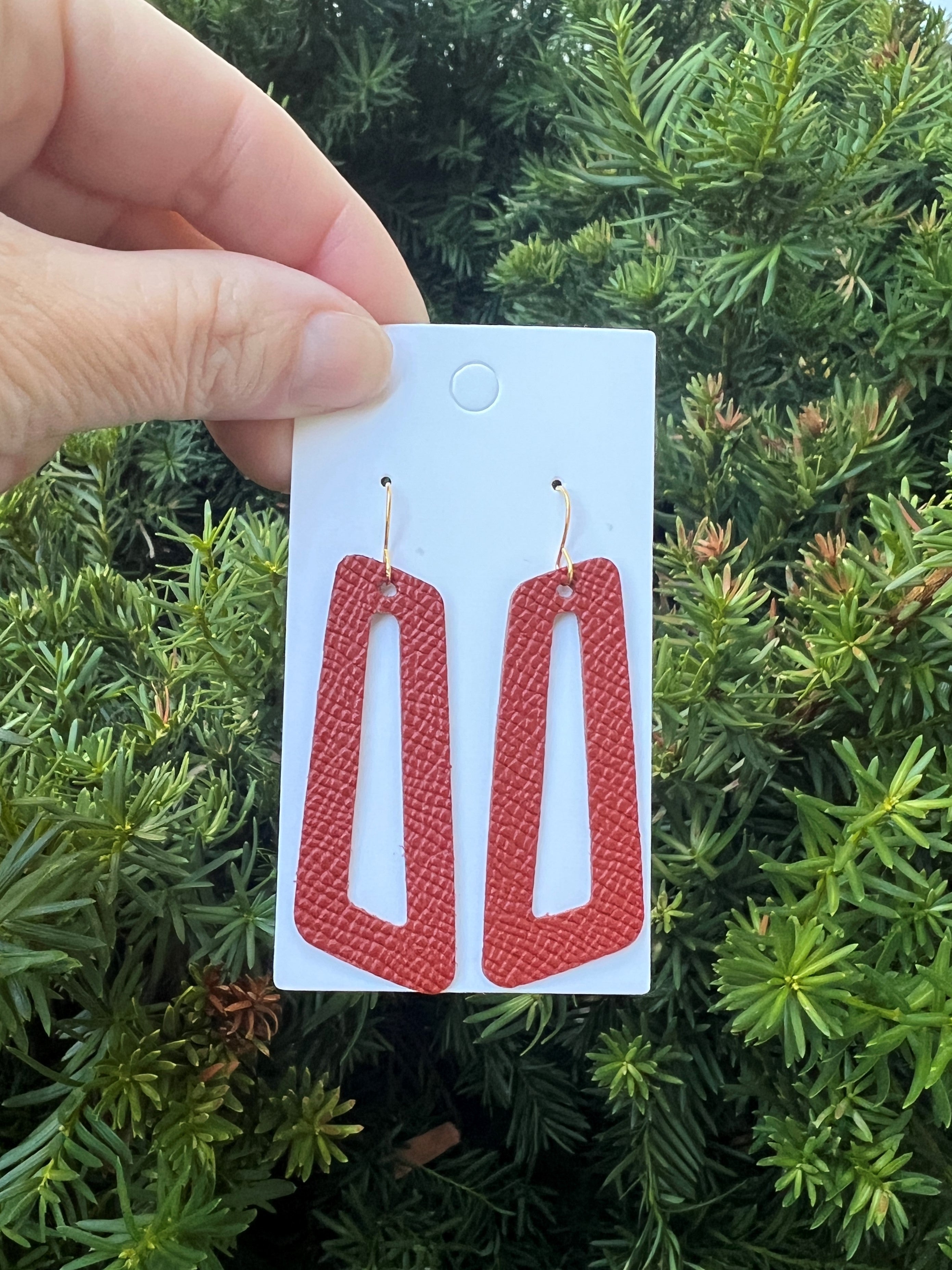 Rust Parallelogram Leather Earrings