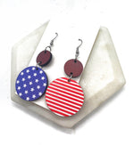 Stars and Stripes Wood Disc Earrings