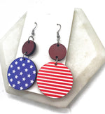 Stars and Stripes Wood Disc Earrings