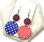 Stars and Stripes Wood Disc Earrings