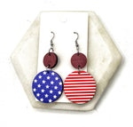 Stars and Stripes Wood Disc Earrings