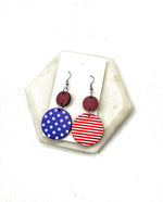 Stars and Stripes Wood Disc Earrings
