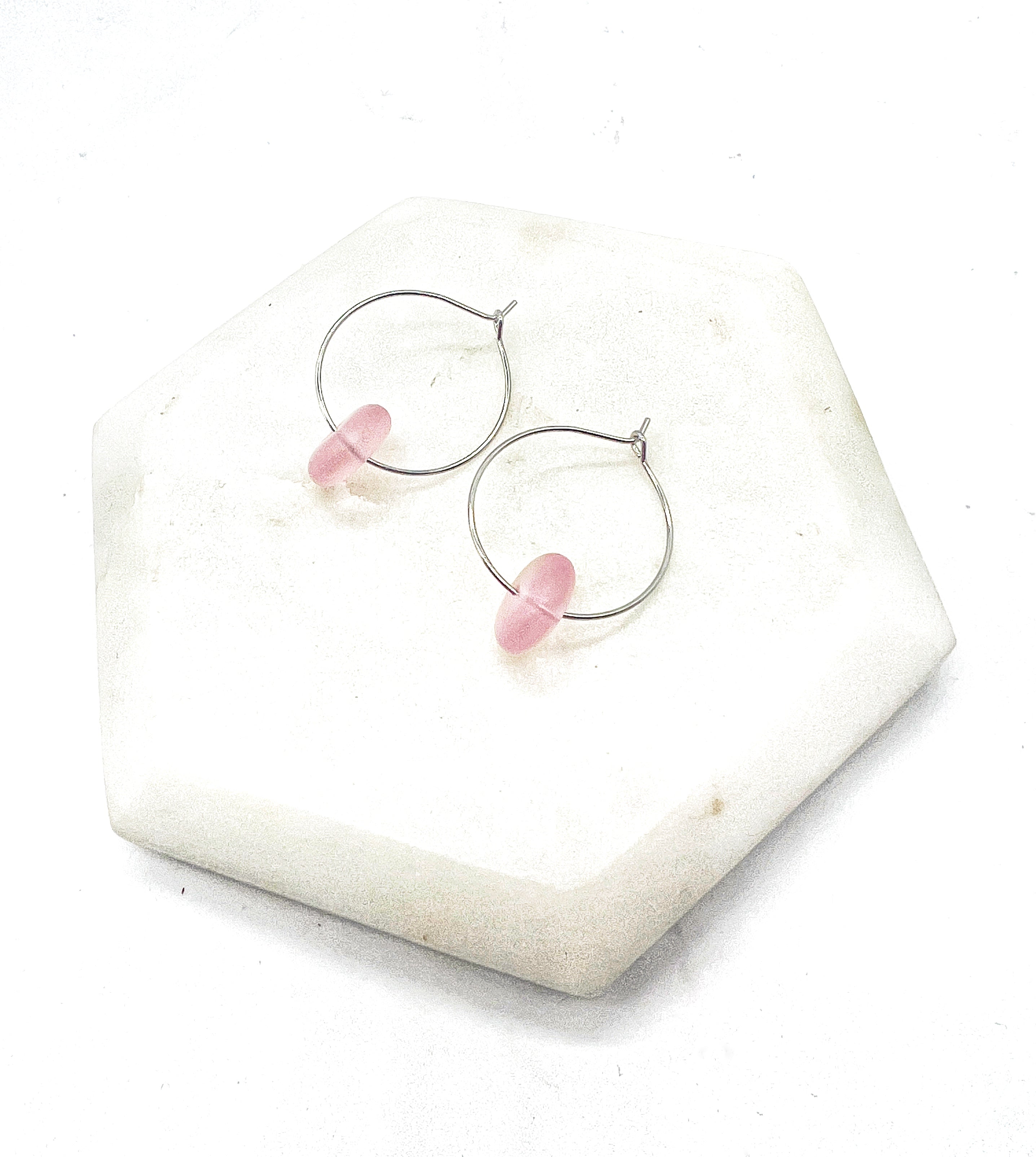 Light Pink Seaglass Hoop Earrings