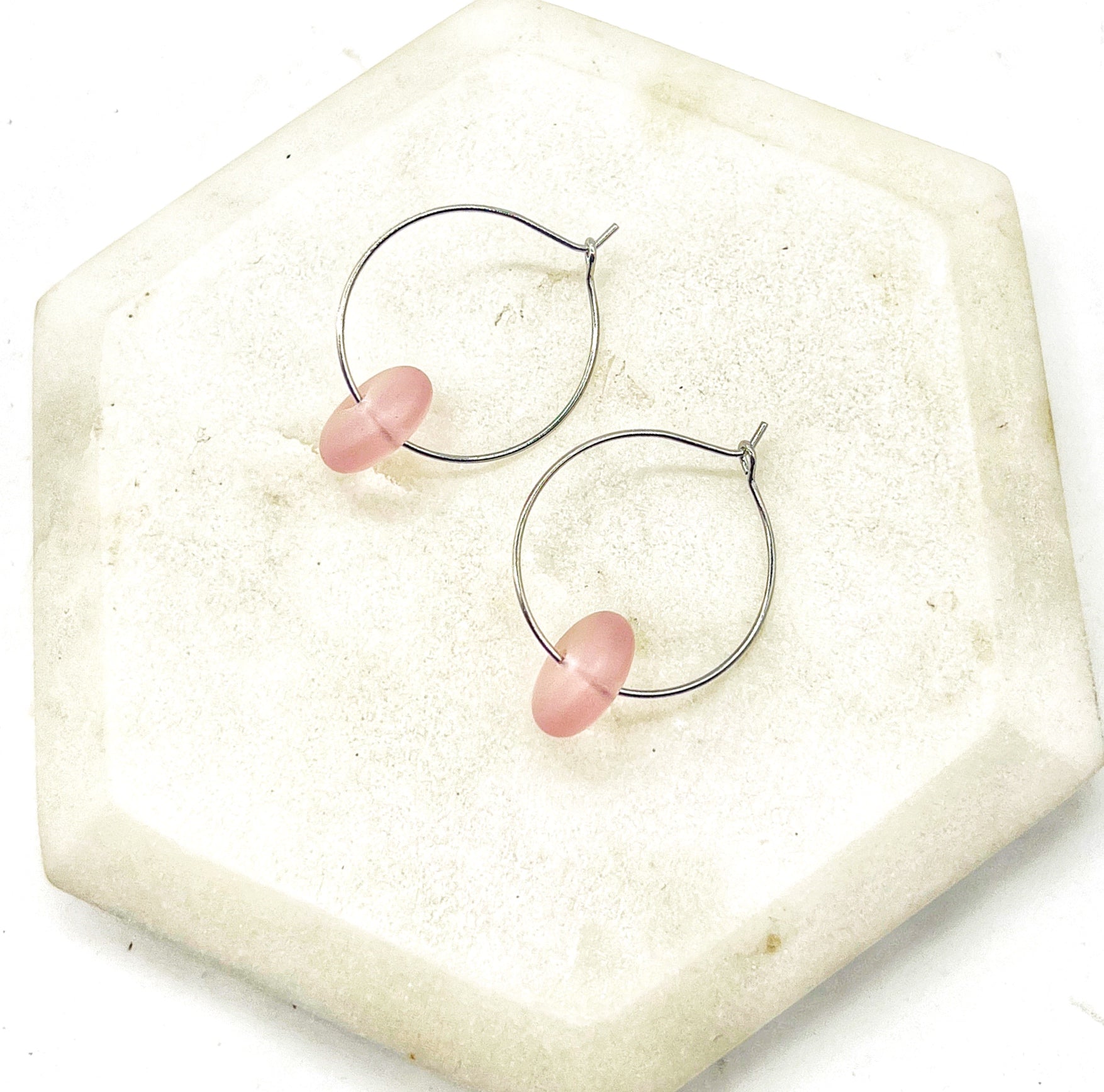 Light Pink Seaglass Hoop Earrings