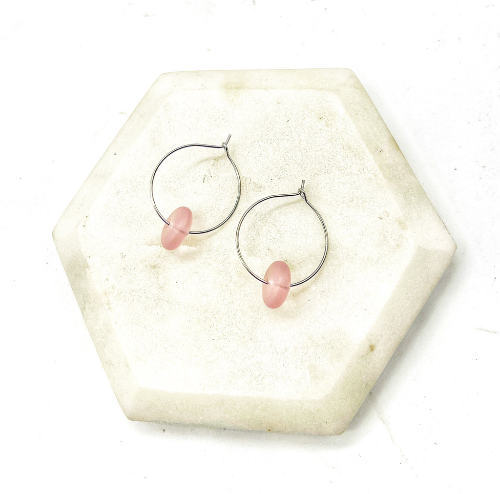 Light Pink Seaglass Hoop Earrings