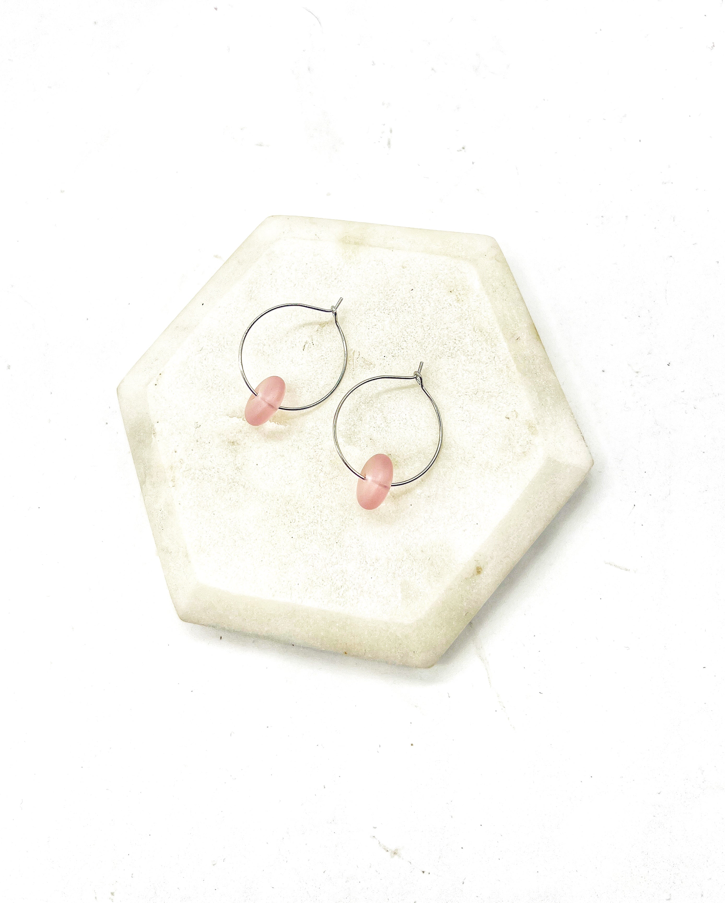 Light Pink Seaglass Hoop Earrings