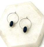 Black Seaglass Hoop Earrings