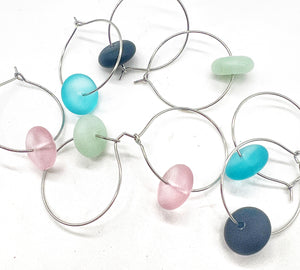 Black Seaglass Hoop Earrings