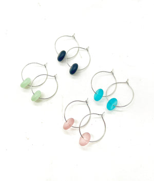 Black Seaglass Hoop Earrings