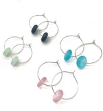Black Seaglass Hoop Earrings