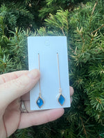 Blue Gem Drop Threader Earrings