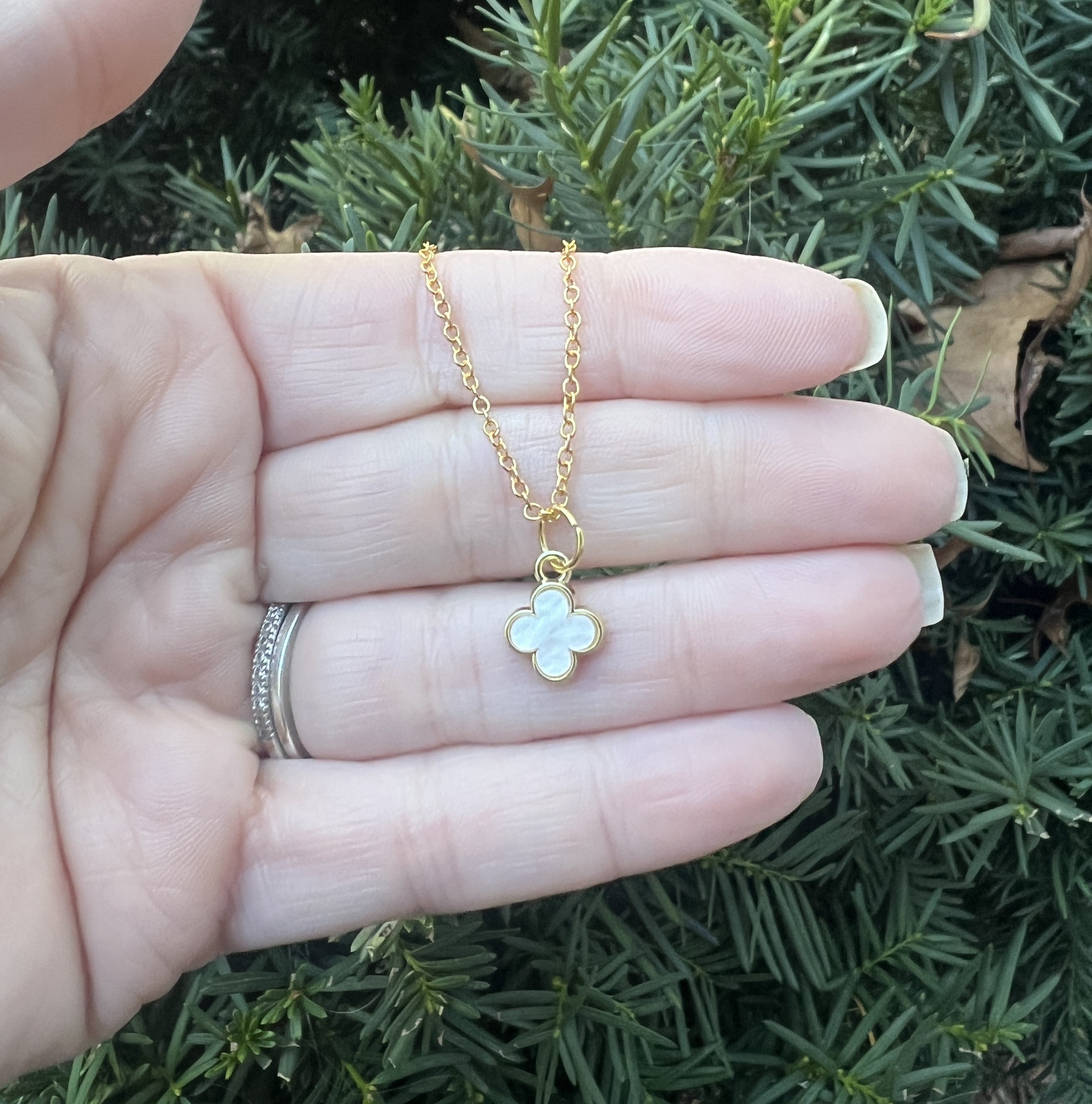 White Quatrefoil Necklace