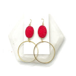 Red Druzy Gold Hoop Earrings